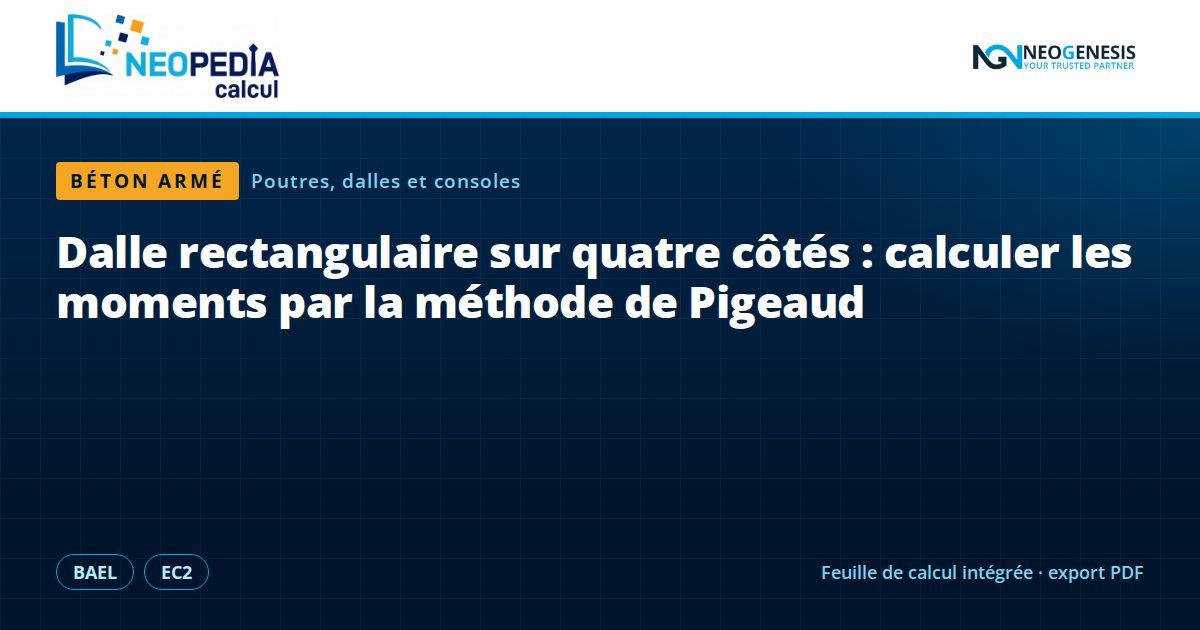 NEOPEDIA Calcul : Dalle rectangulaire sur quatre côtés : calculer les moments par la méthode de Pigeaud