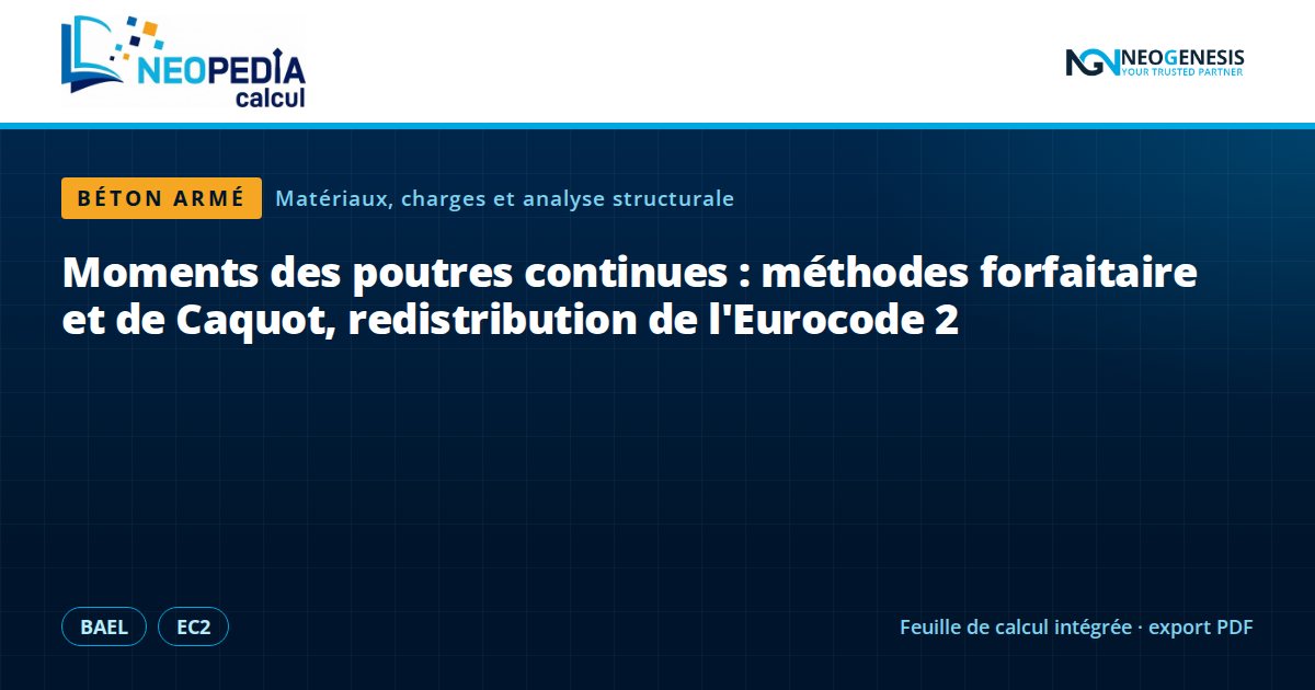 Moments des poutres continues : méthodes forfaitaire et de Caquot, redistribution de l'Eurocode 2